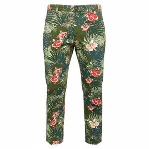 Lords & Fools Olive Tropical Print Straight Leg Twill Trousers